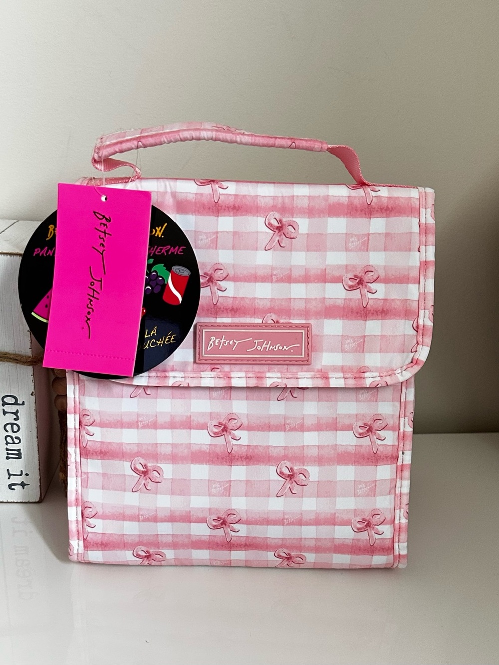 Betsey Johnson Pink Gingham Bow Lunch Tote